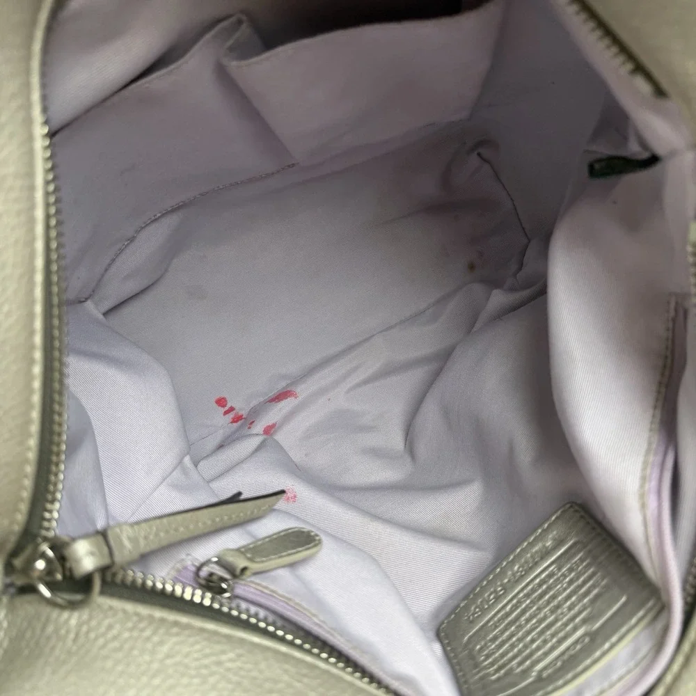 Coach Metallic Silver Peebled Leather Hobo Duffle Crossbody Shoulder‎ Bag F15064